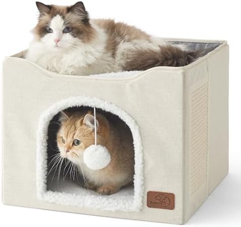 Bedsure Cat House Bed for Indoor Cats with Fluffy Ball and Scratch Pad by Unknown
