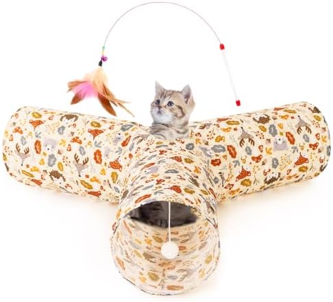 Tempcore Cat Tunnel, 3-Way Collapsible Toy, Large Size Beige Deer by Tempcore