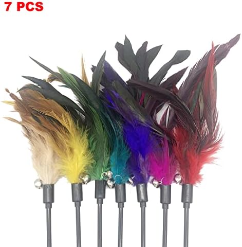 Cat Wand Toy Feather Stick Cat Toys, 7 Pieces Interactive Cat Toy Feathers Wand for Indoor Cats - Image 4