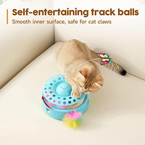 Potaroma Cat Toys 3-in-1 Automatic Interactive Kitten Toy, Fluttering Butterfly, Random Moving Ambush Feather, Track Balls, Dual Power Supplies, USB Powered, Indoor Exercise Cat Kicker (Blue) - Image 5