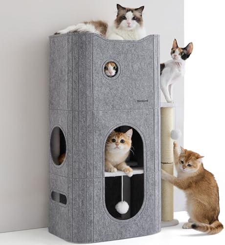 Bedsure 3-Level Cat Tree for Indoor Cats with Scratching Post,Grey by Unknown