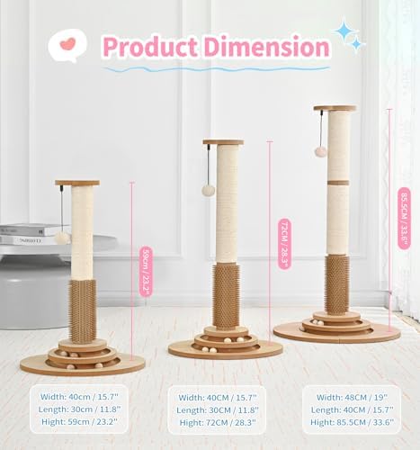Made4Pets Cat Scratching Post for Indoor Cats with Self Groomer, 28.3" - Image 3