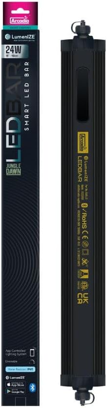 Arcadia LumenIZE Jungle Dawn LED Bar 19" Long 24 Watts High Lumen Output – Smart LED Light Bars for Indoor Reptiles Terrariums, Plants and Bioactive Setups, Long Lasting Easy to Use Natural Lighting
