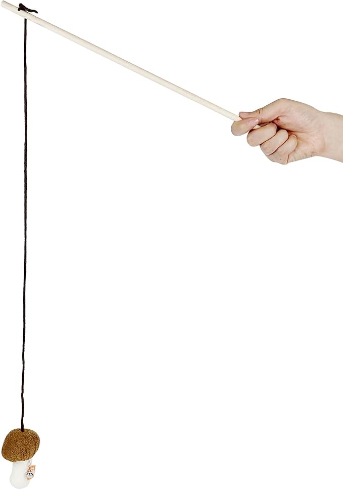 TTcat Natural Wooden Cat Wand Toy with Catnip Plush Mushroom, Thick Unbreakable Rope Interactive Cat Teaser Stick with Bell, Indoor Kitten Boredom Relief Hunting Play Toy for Cats. - Image 5