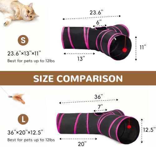 Tempcore Cat Tunnel, 3-Way Collapsible Toy, Large Size Black & Rose Red - Image 2