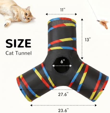 Tempcore Cat Tunnel, 3-Way Collapsible Toy for Indoor Cats, Black & Rainbow - Image 4