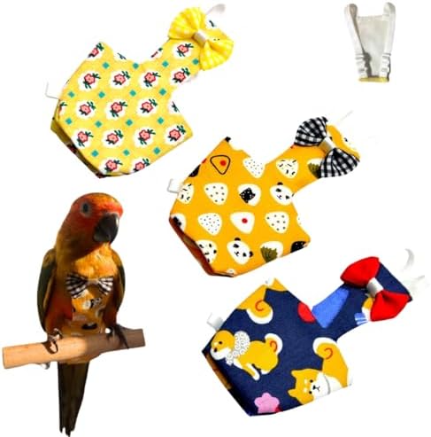 3PCS Bird Diaper with Adjustable Shoulder Strap Washable Parrot Diapers Reusable Bird Flight Suit Nappies Protective Breathable Nappy Clothes for Parakeet Macaw Conure (M)