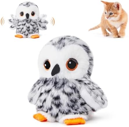Potaroma Flapping Owl Cat Toys (No Flying), Lifelike Bird Chirp, Rechargeable Touch Activated Kitten Toy, Interactive Catnip Kicker Exercise Toys 4.0" for All Breeds by Potaroma