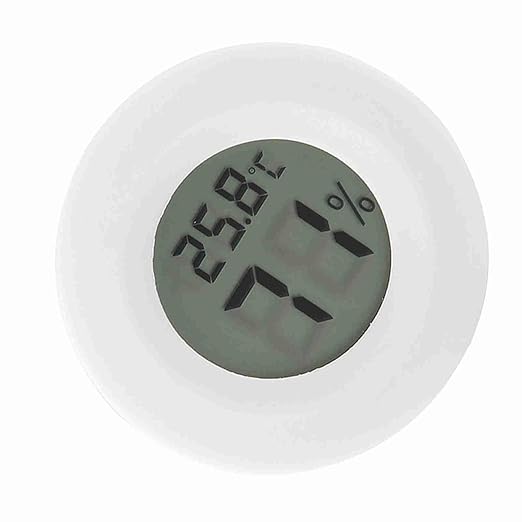 Fydun Digital Thermometer Hygrometer, LCD Temperature Humidity Mini Hygrometer Round Shape Thermometers Meter for Reptile Incubator Aquarium Poultry, Compact Size & (White)