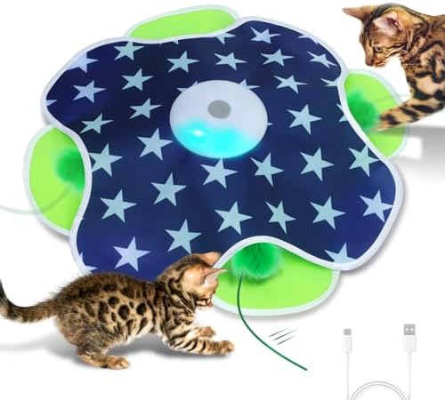 Saolife Interactive Cat Toys with Moving Feather Concealed in Mat, Motion Activated, Mouse Squeaky, Rechargeable Cat Exercise Toys for Bored Cats by Saolife