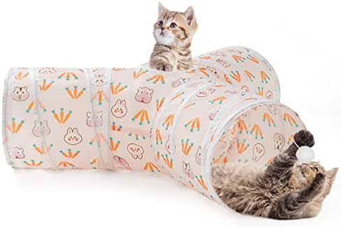Tempcore Cat Tunnel, 3-Way Collapsible Toy for Indoor Cats, Pink Rabbit - Image 2