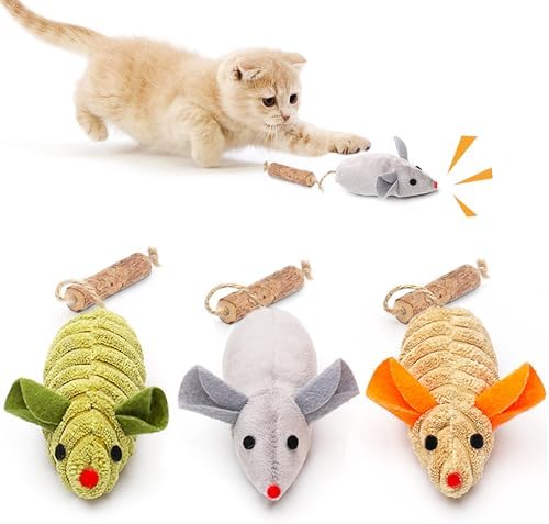 Potaroma Cat Toys: 3pcs Squeak Mice Interactive Catnip Silvervine Animals by Potaroma
