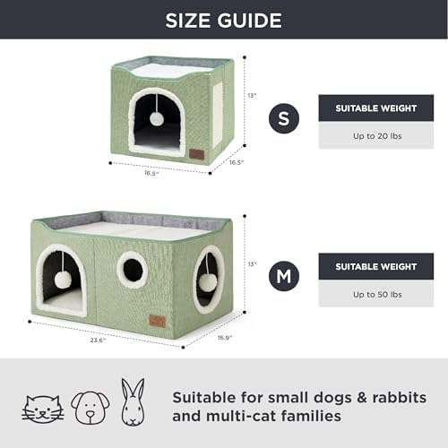 Bedsure Extra Wide Cat House Bed with Fluffy Ball and Scratch Pad,Green - Image 6