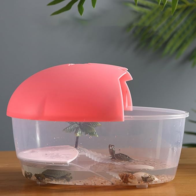 iplusmile Turtle Tank Small Plastic Reptile Habitat Box with Basking Platform and Swimming Area 9.84X6.69X6.10 Inches Indoor Tortoise Terrarium for Amphibians and Small Pets