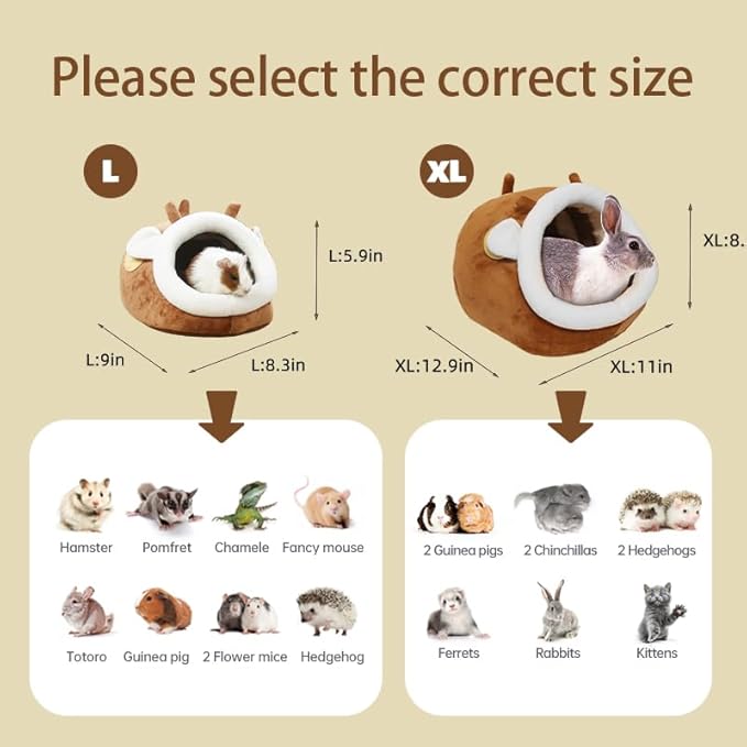 EAEDMY Guinea Pig Bed House & Hideout for Rat Bearded Dragon Hedgehog Ferret to Sleep and Hide, Guinea Pig Cage Accessories Habitat Décor (X-Large, 1.Sika Deer)