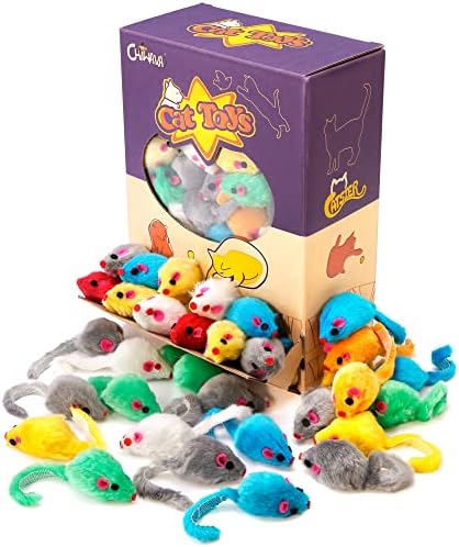 CHIWAVA 60PCS 4.1'' Furry Cat Toy Mice Rattle Small Mouse Interactive Play - Image 3