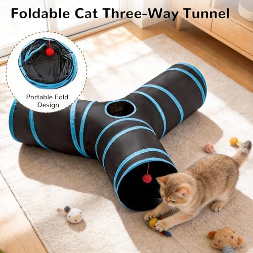 Tempcore Cat Tunnel, 3-Way Collapsible Toy, Large Size Black & Blue - Image 7