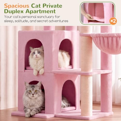 Globlazer Cat Tree Tower for Indoor Cats, Sturdy Adult Cat Tree House for Large Adult Cats with 2 Platform, 6 Cat Scratching Post, 2 Cat Caves, Dangling Toys, S63, 63 inch, Pink - Image 3
