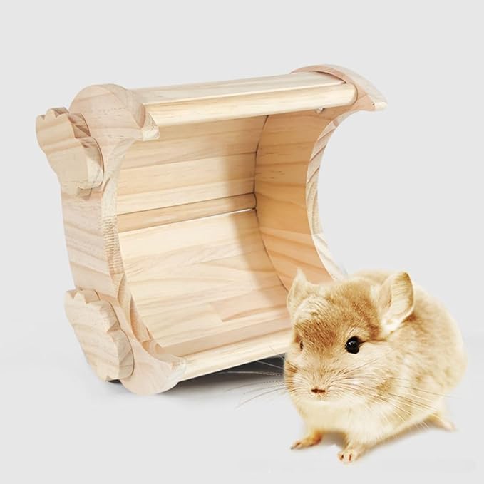 Hamster Hideout Guinea Pig Moon Shape Wooden Cabin Squirrel Wooden House for Sugar Glider Chinchilla Cage Accessories (S)