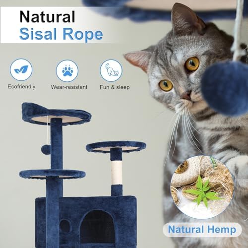 FDW | 54" Cat Tree Tower | Navy Blue | Multi-Level Indoor Activity Center - Image 4