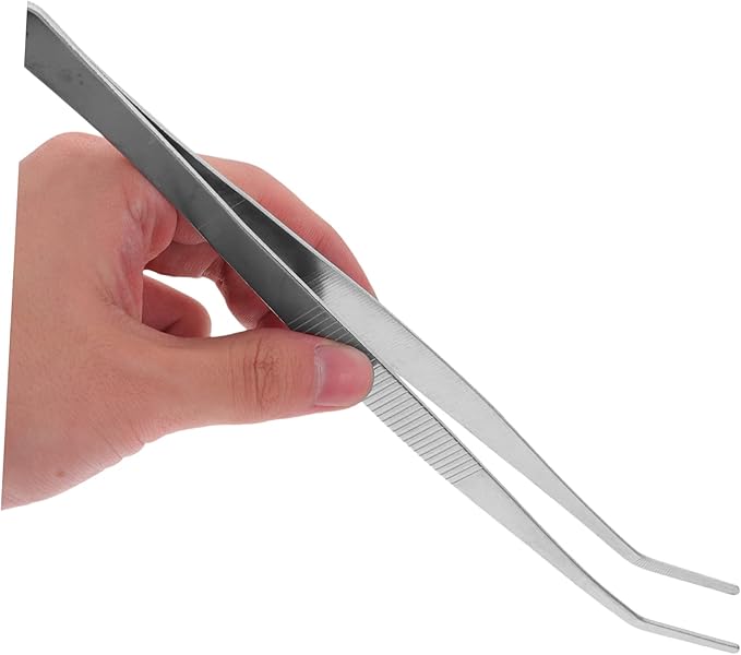 OSALADI Professional Reptile Care 25cm Stainless Steel Angled Tweezers Curved Nippers for Snake Lizard Gecko Feeding