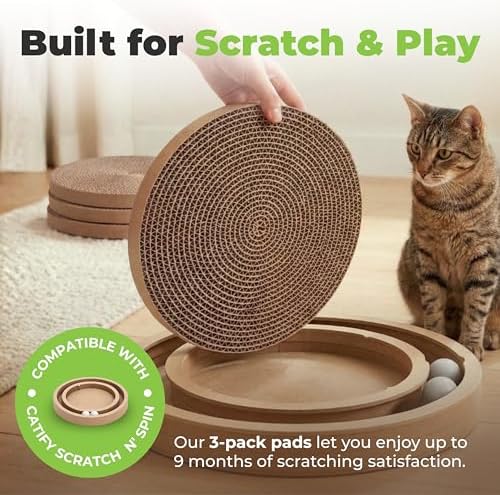 Catify Spin n' Scratch Cat Scratch Pad Refill - Round, 3-Pack - Image 2