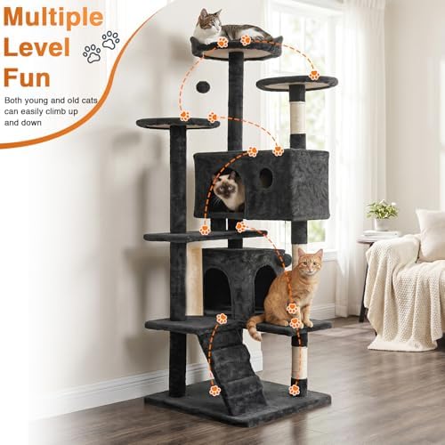 FDW | 54" Cat Tree Tower | Dark Gray | Multi-Level Indoor Activity Center - Image 2
