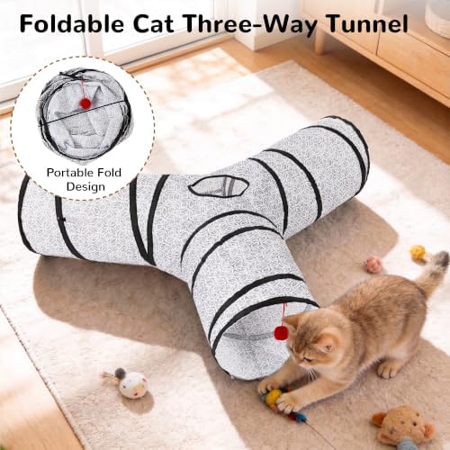 Tempcore Cat Tunnel, 3-Way Collapsible Toy, Large Size Grey Coin - Image 6