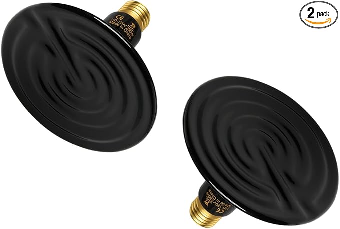 Simple Deluxe 250W Reptile Heat Lamp Bulb No Light Ceramic Heat Emitter Brooder Coop Heater for Amphibian Pet & Incubating Chicken, Snake, Lizard, Spider, 2-Pack,Black