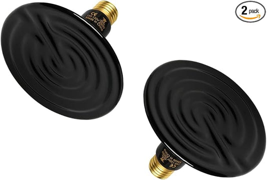 Simple Deluxe 250W Reptile Heat Lamp Bulb No Light Ceramic Heat Emitter Brooder Coop Heater for Amphibian Pet & Incubating Chicken, Snake, Lizard, Spider, 2-Pack,Black