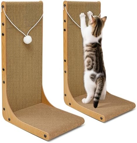 Value 2-Pack 23.6 Inch L-Shaped Cardboard Cat Scratcher, Dual Use (Vert/Horiz) Scratch Pad with Toy Balls, Wall-Mountable Furniture Protector Cat Scratchers for Indoor Cats by Unknown