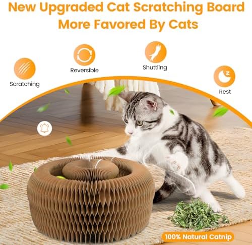 Kitty Kurls Magic Organ Cardboard Cat Scratcher Toy with 2 Balls, Brown - Image 2