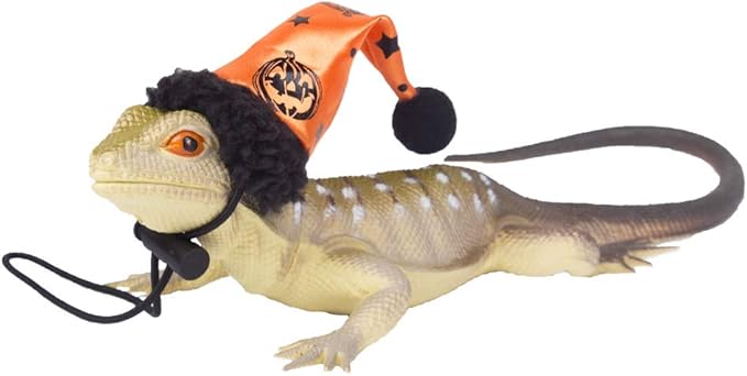 ADOGGYGO Halloween Bearded Dragon Lizard Leash Harness Hat Set - Reptile Halloween Clothe Pumpkin Hat + 3 Pack Reptile Harness Leash for Bearded Dragon Lizard