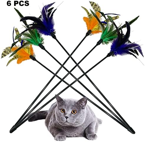 Cat Wand Toy Feather Stick Cat Toys, 6 Pieces Interactive Cat Toy Feathers Wand for Indoor Cats (C) - Image 6