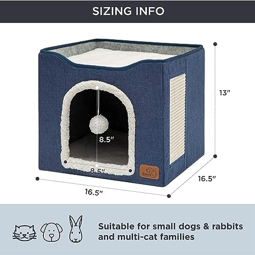 Bedsure Cat House Bed for Indoor Cats with Fluffy Ball and Scratch Pad,Blue - Image 6