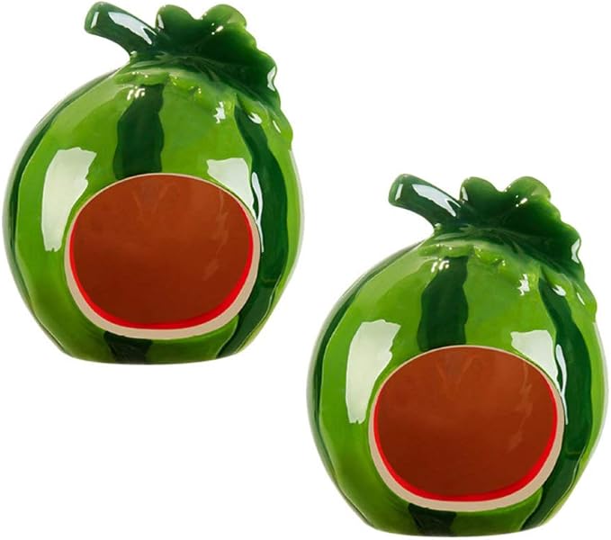 POPETPOP 2pcs Cartoon Watermelon Shape Small Animal House Cooling Nest for Hamsters Accessories Green Watermelon Design