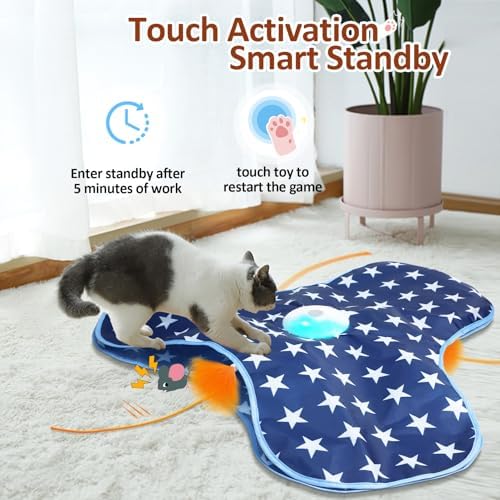 Sofolor Interactive Cat Toy Rechargeable, Cat Exercise Toys for Indoor Bored Adult Cats, Hide and Seek Toy with Motion Activated, Moving Feather, Chirping - Image 3