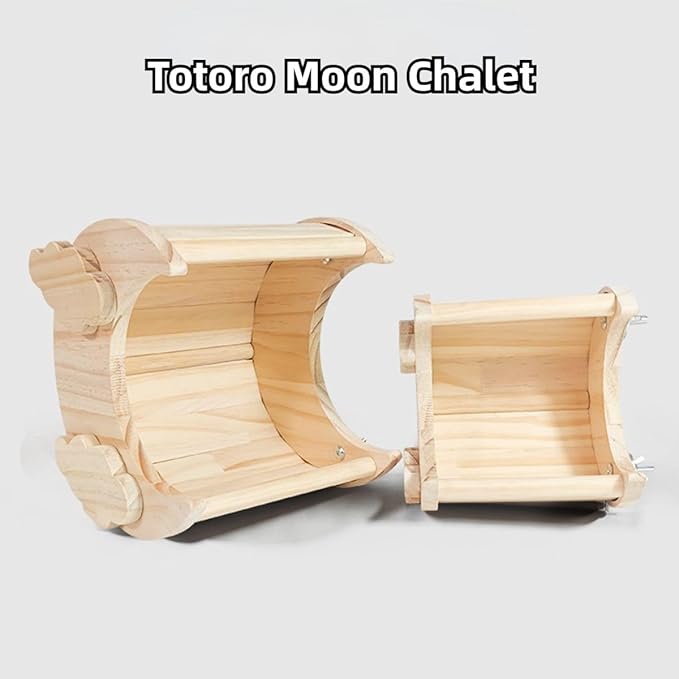 Hamster Hideout Guinea Pig Moon Shape Wooden Cabin Squirrel Wooden House for Sugar Glider Chinchilla Cage Accessories (S)