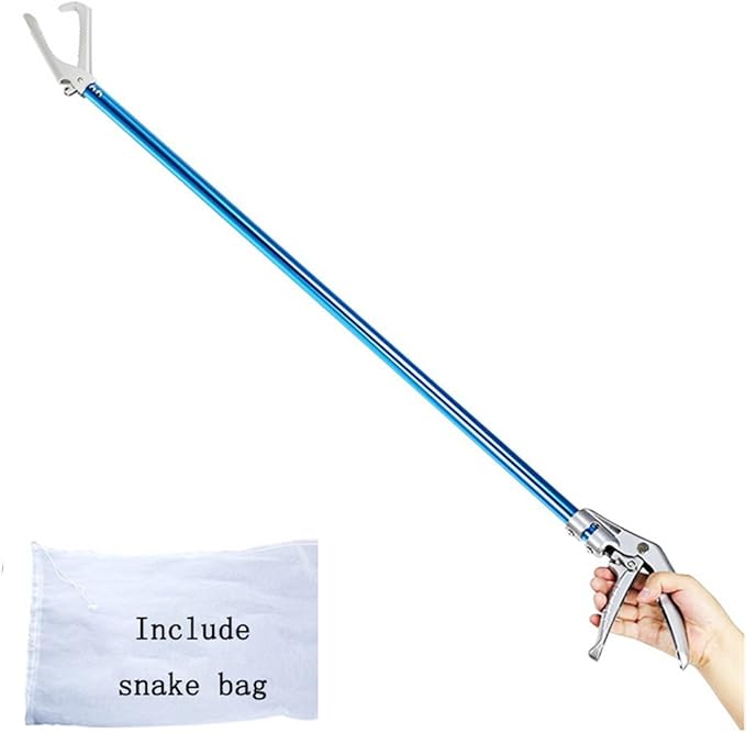 Snake Tong Catcher–Professional Reptile Rescue Grabber Aluminum Alloy with Wide Jaw Locking Mechanism and Comfort Grip for Safe Rattlesnake Control and Removal Tool (60inch Snake Tong)