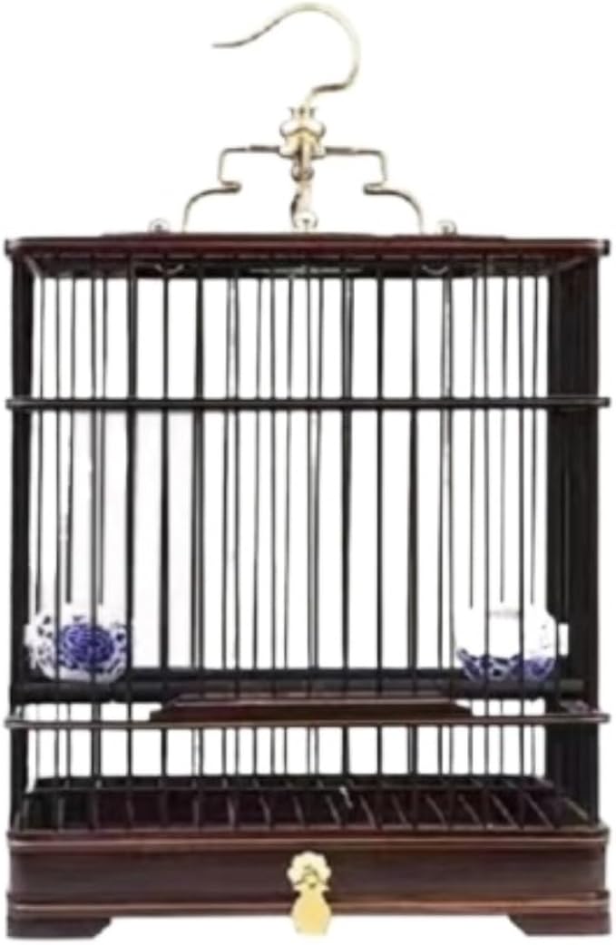 Parakeet Cage,Accessories, Square Bird Cage Large Vintage Birdcages Hanging Carriers Portable Flight House Carrier Small Birds(Brown)