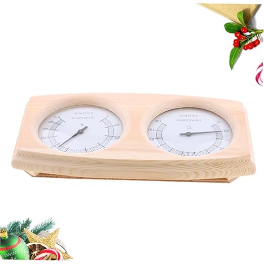 DECHOUS Wooden Hygrothermograph for Sauna Durable Temperature Humidity with Dial Easy to Read Pointer Celsius Scale for Indoor Use and Terrariums