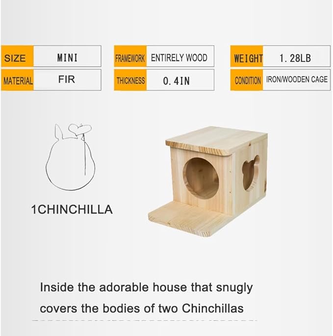 Chinchilla House Pet House Chinchilla Hideout Rabbit House Natural Wooden No Paint Safe Durable Teeth Grinding（Small）