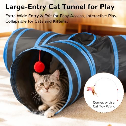 Tempcore Cat Tunnel, 3-Way Collapsible Toy, Large Size Black & Royal Blue - Image 3