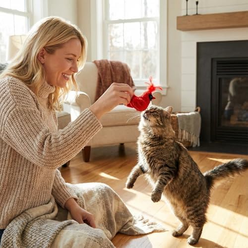 3Pcs Chirping Bird Cat Toy, 3.15'', Red Cardinal Blue Jay Style - Image 6