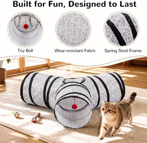 Tempcore Cat Tunnel, 3-Way Collapsible Toy for Indoor Cats, Grey Coin - Image 5