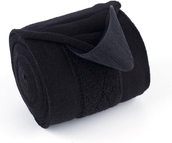 Horse Polo Wraps 2.5m Soft Fleece Polo Wraps Equestrian Leg Bandage Wrap Set of 4 Packs (Black - 2.5m)