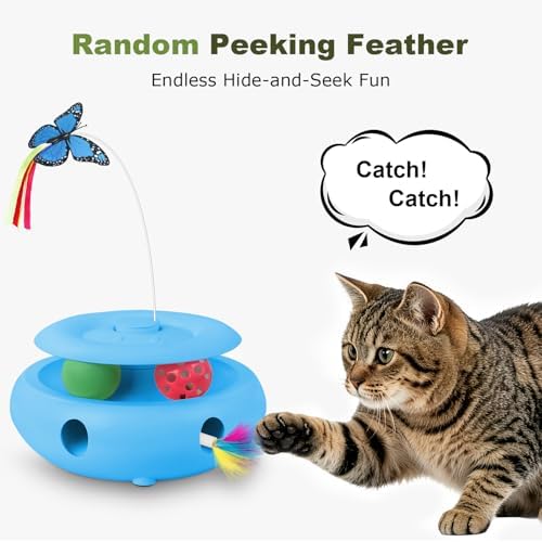 Interactive Cat Toy for Indoor Cats, 3-in-1 Automatic Kitten Toys with Fluttering Butterfly, Ambush Feather and Track Balls, USB Rechargeable Cat Enrichment & Exercise Toy - Image 3