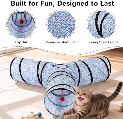 Tempcore Cat Tunnel, 3-Way Collapsible Toy, Large Size Blue Coin - Image 5