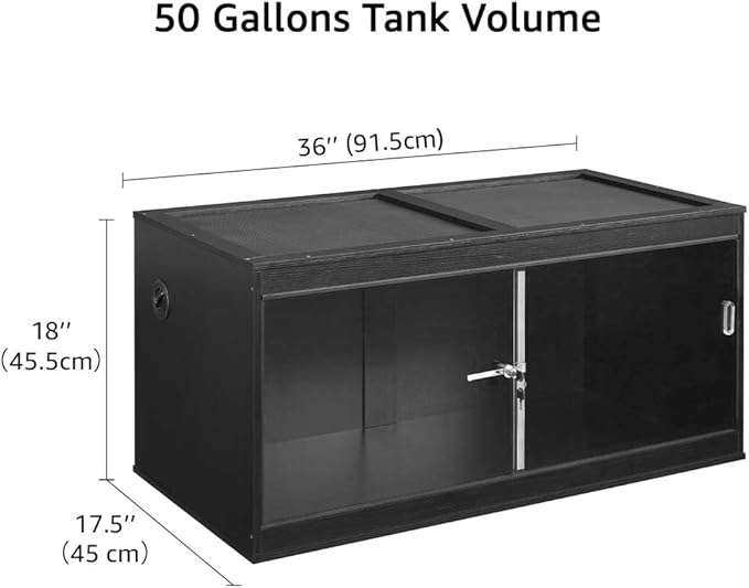 unipaws 50 Gallon Reptile Tank, Front Opening Leopard Geckos Enclosure Terrarium with Sliding Doors, Top Ventilation, Stackable Black Cage for Lizards