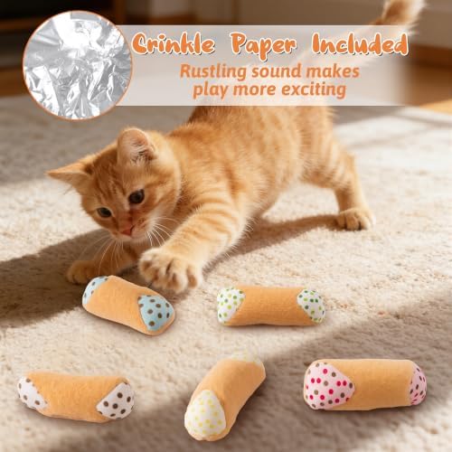 MALLMALL6 Catnip Toys for Cat - 5Pcs Cannoli Crinkle Paper Sound Catmint Toy Gift for Indoor Kitten, Teething Chew Kick Interactive Kitty Supplies, Soft Italian Dessert Pet Present for Kitten Lover - Image 4